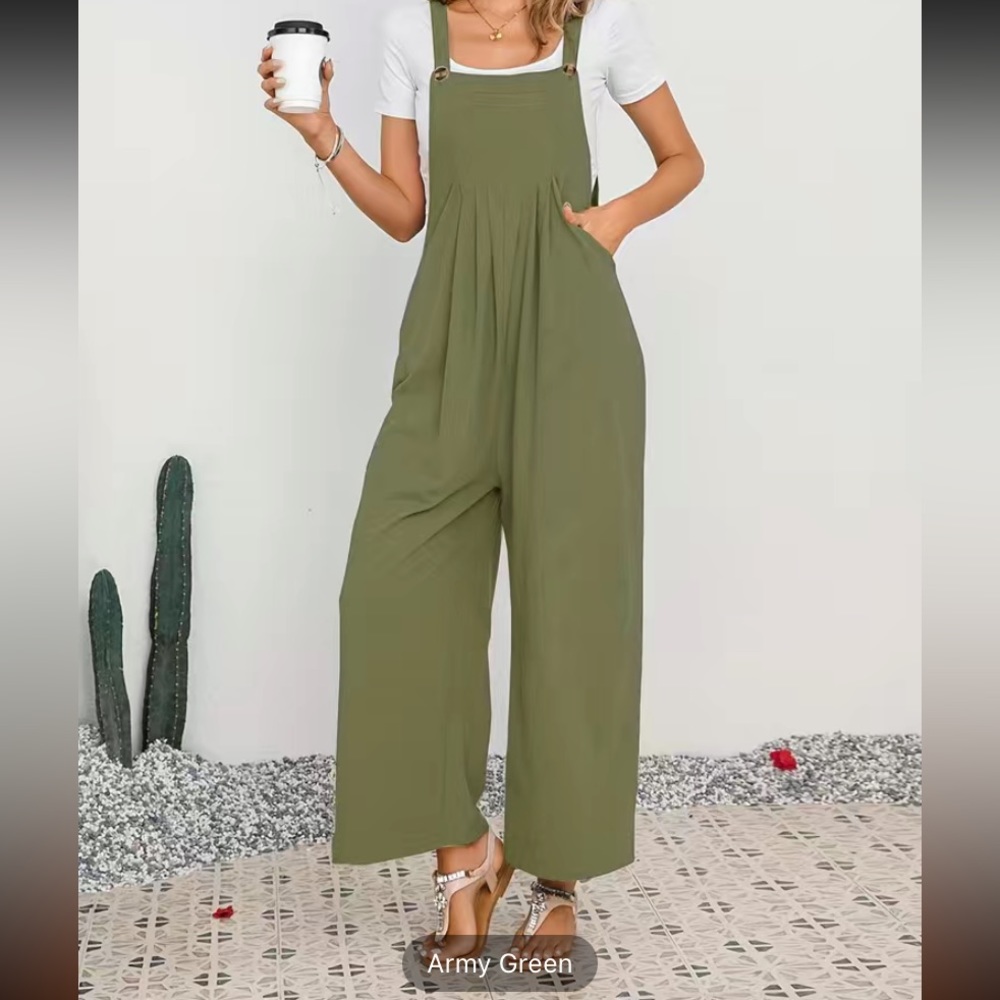 Women’s overall army green wide leg long pant